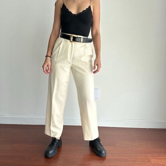 Vintage high waist 100% wool cream trousers - Picture 4 of 9